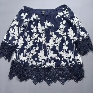 Alfani‎ Woman 0X Floral Print Off Shoulder Top With Crochet Detail